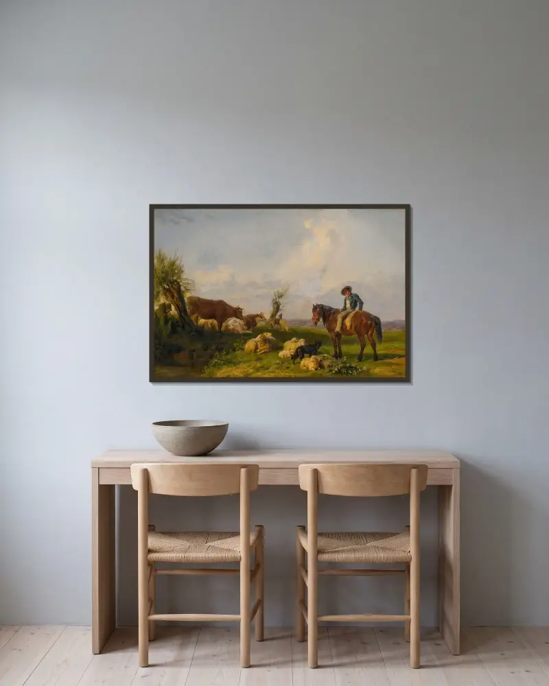 Auf der Wiese von Rosa Bonheur gerahmt an einer Wand