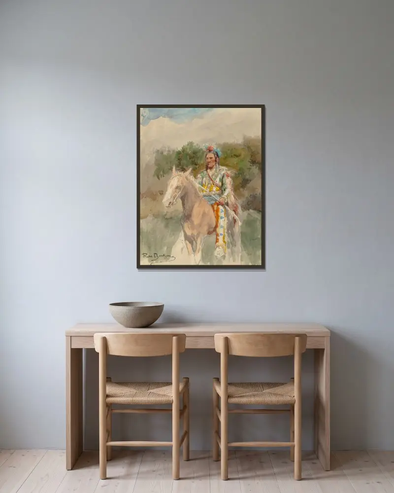 Indian on Horseback av Rosa Bonheur inramad på en vägg