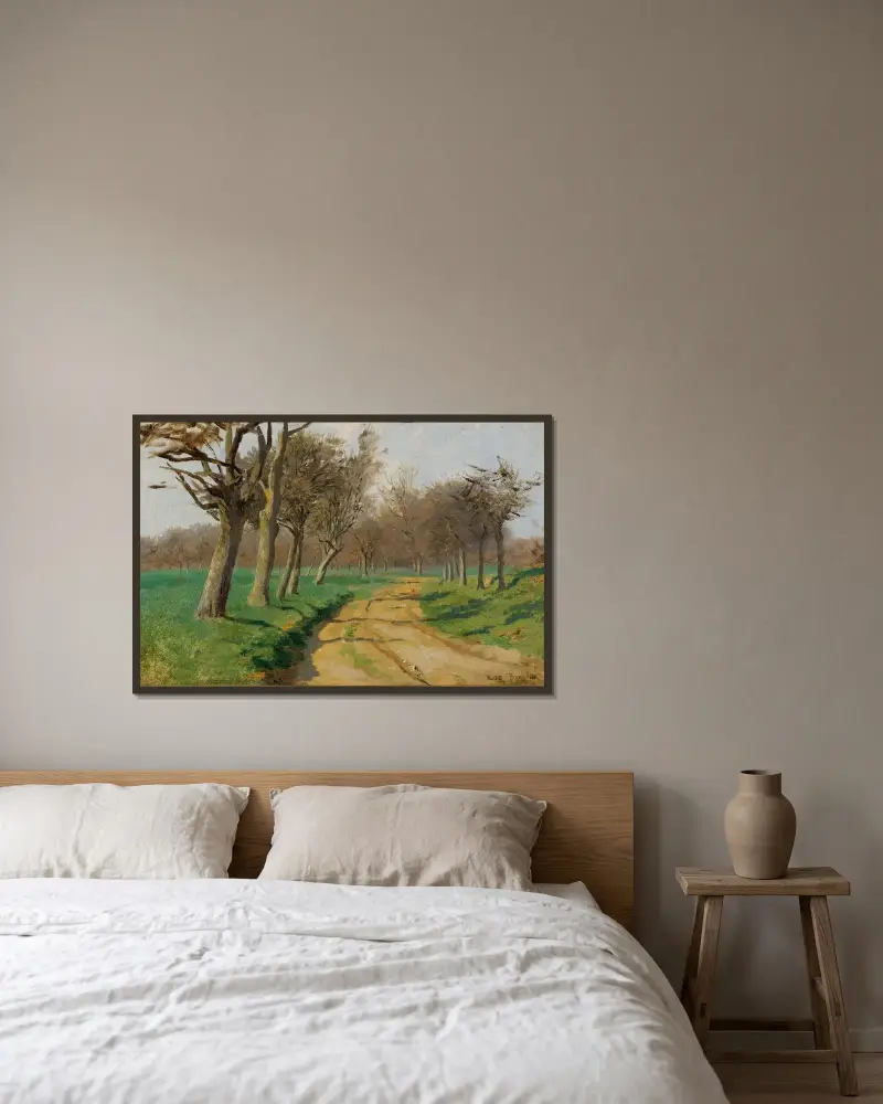 Die Ebene und die Felder (Der gewundene Weg am Waldrand) von Rosa Bonheur gerahmt an einer Wand