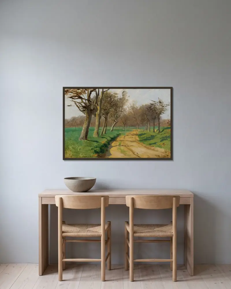 Die Ebene und die Felder (Der gewundene Weg am Waldrand) von Rosa Bonheur gerahmt an einer Wand