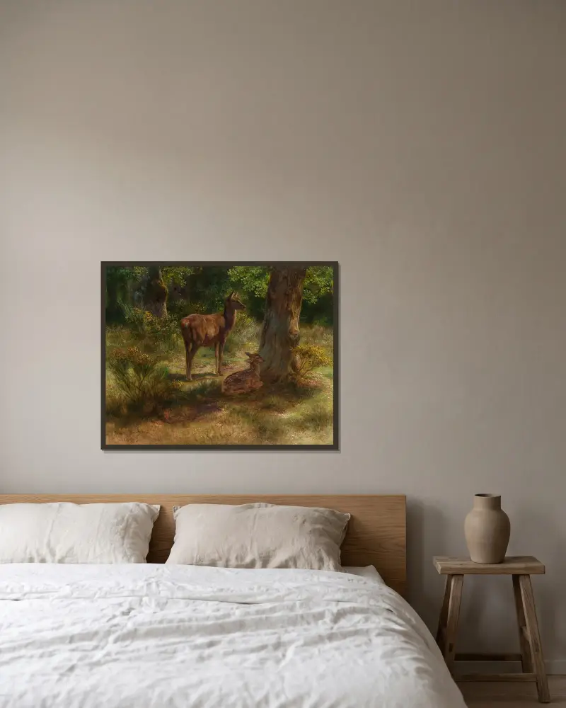 Jeleni a dravci v lese, Rosa Bonheur v rámu na stěně