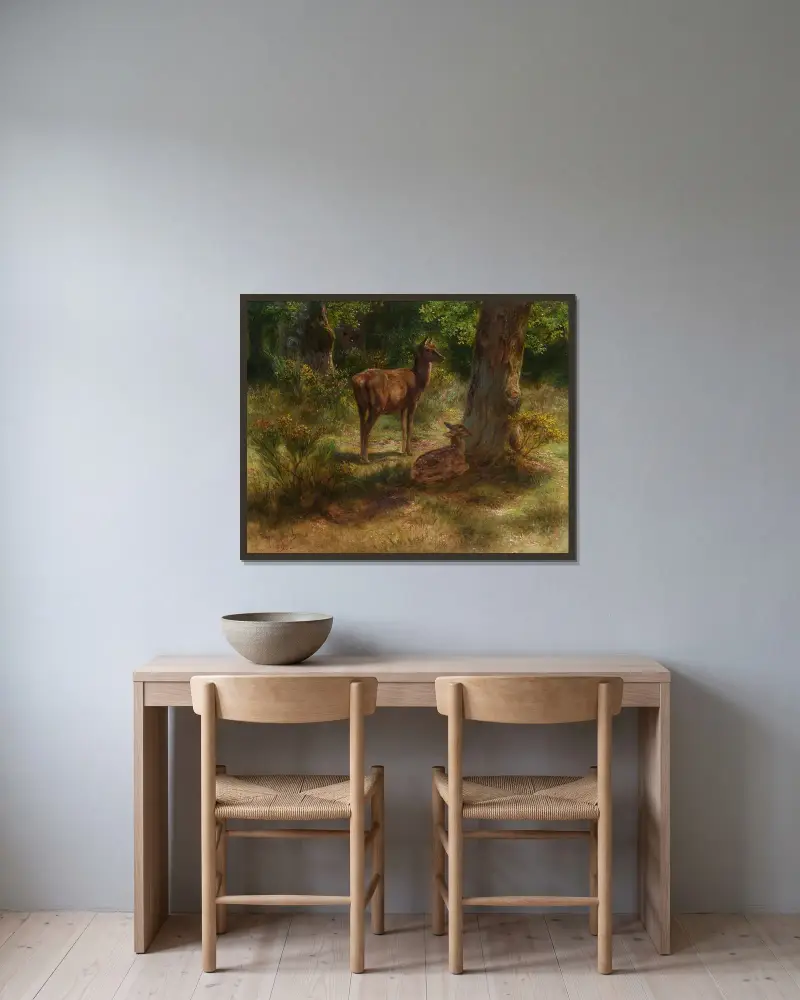 Jeleni a dravci v lese, Rosa Bonheur v rámu na stěně