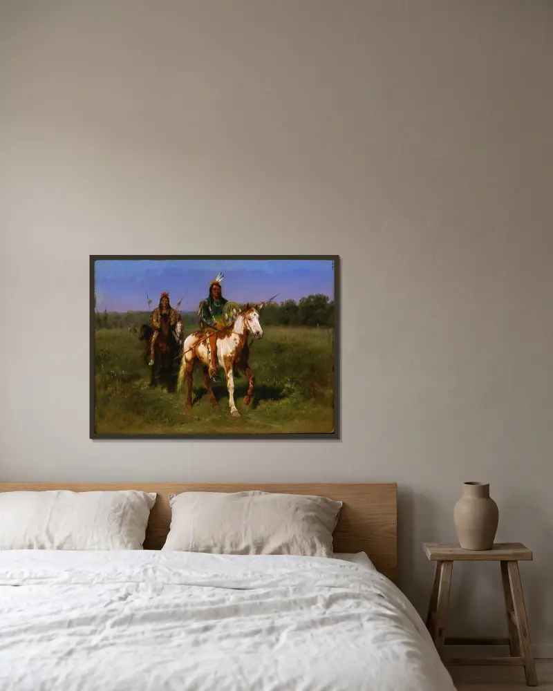 Berittene Indianer mit Speeren von Rosa Bonheur gerahmt an einer Wand