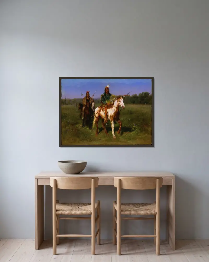 Berittene Indianer mit Speeren von Rosa Bonheur gerahmt an einer Wand