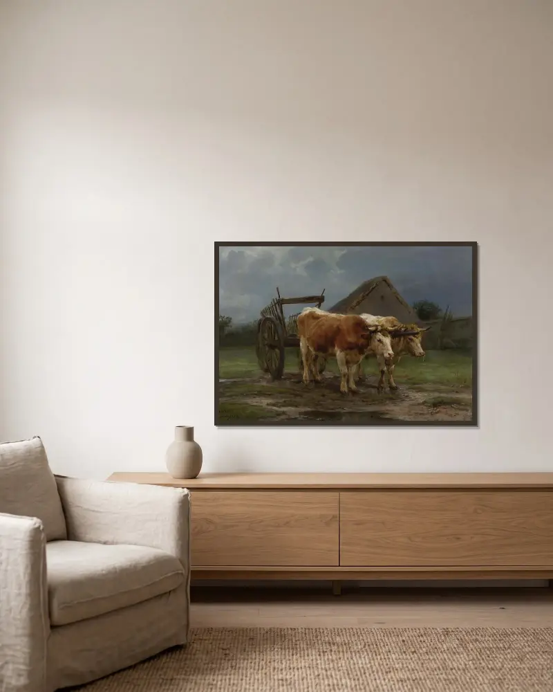 Ochse, einen Karren ziehend von Rosa Bonheur gerahmt an einer Wand