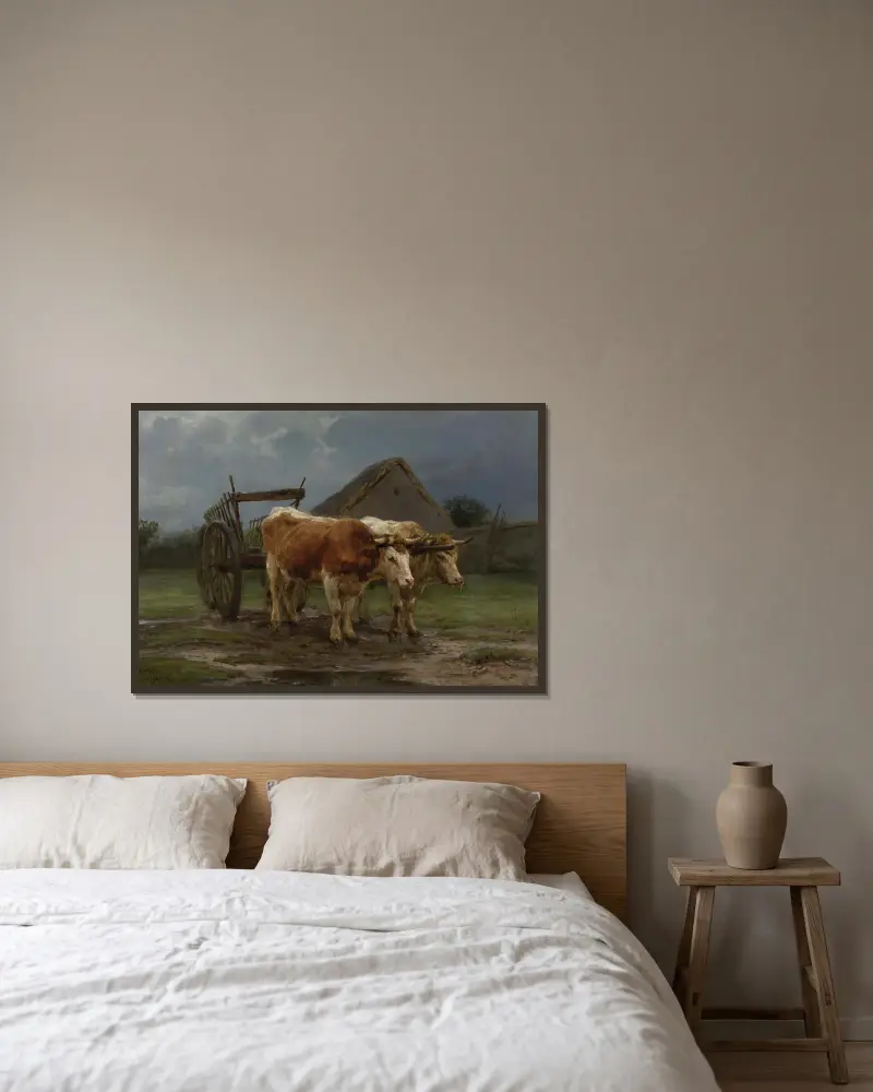 Ochse, einen Karren ziehend von Rosa Bonheur gerahmt an einer Wand