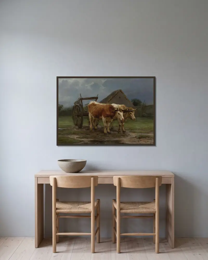 Ochse, einen Karren ziehend von Rosa Bonheur gerahmt an einer Wand