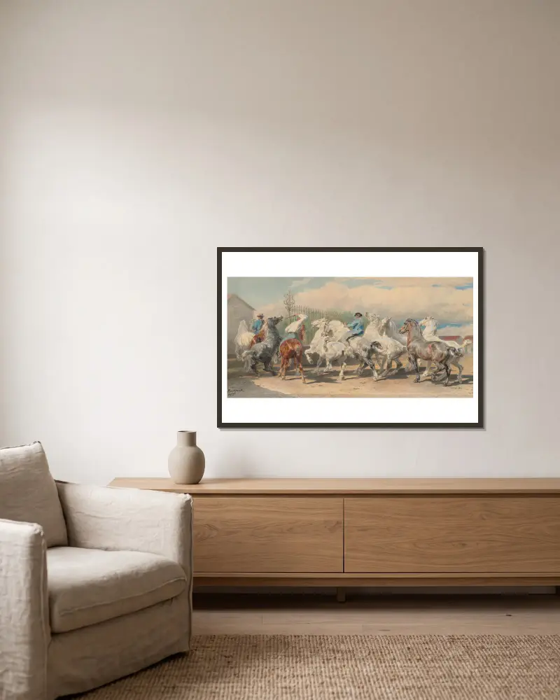 Return from the Horse Fair av Rosa Bonheur inramad på en vägg