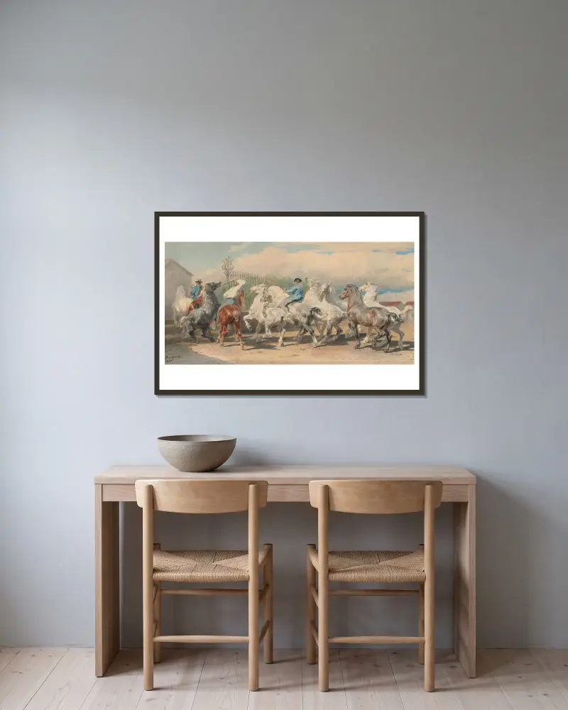 Return from the Horse Fair av Rosa Bonheur inramad på en vägg