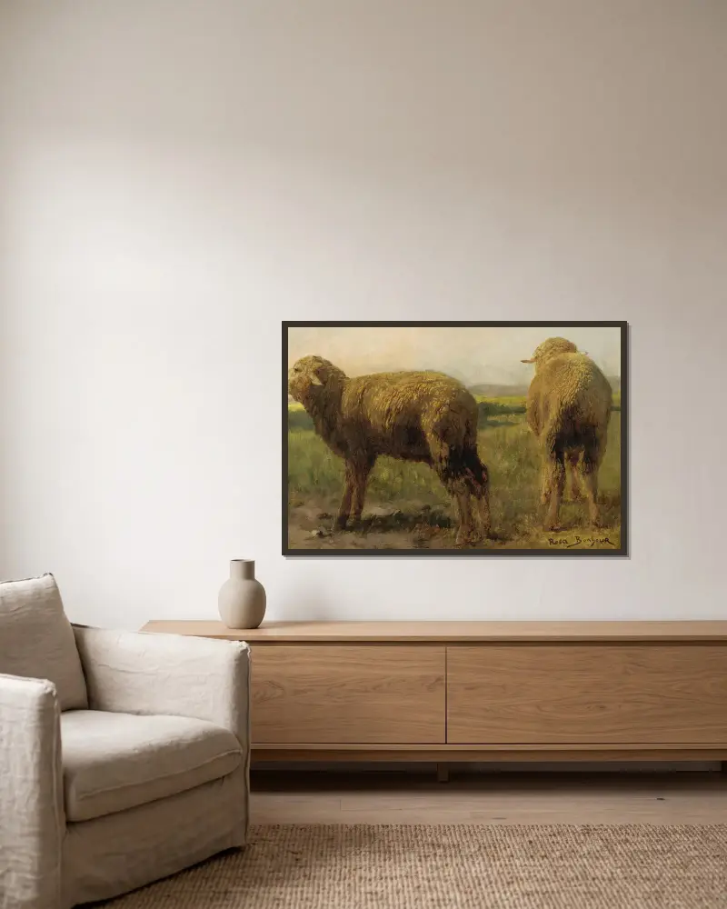 Sheep In A Meadow av Rosa Bonheur inramad på en vägg
