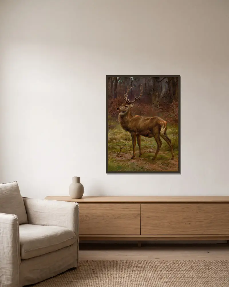 Stag In An Autumn Landscape av Rosa Bonheur inramad på en vägg