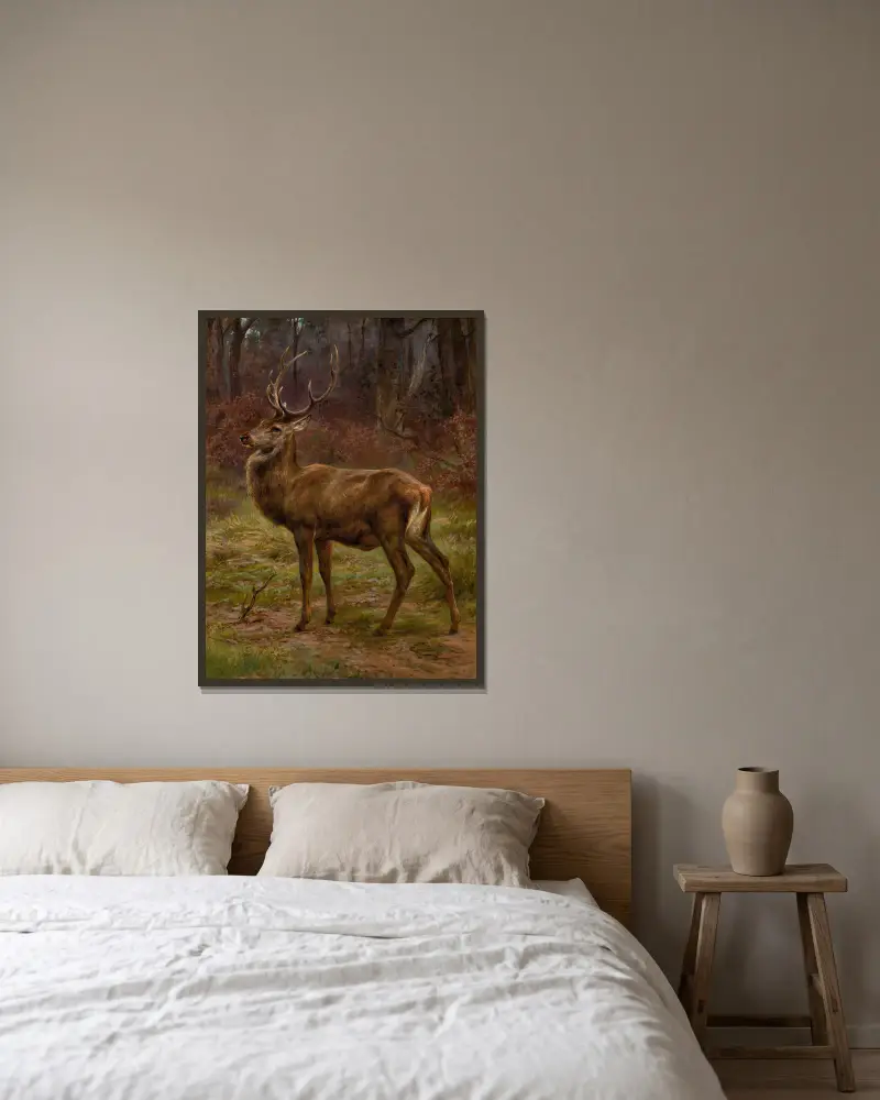 Stag In An Autumn Landscape av Rosa Bonheur inramad på en vägg