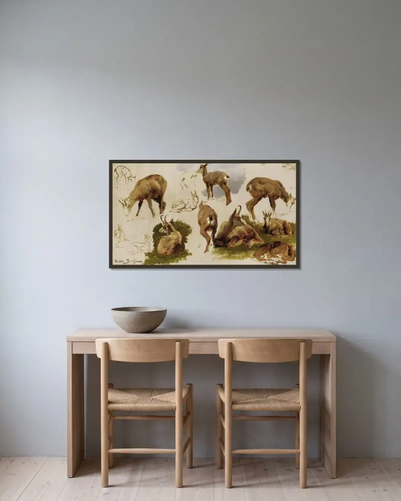 Studier av en gems av Rosa Bonheur inramad på en vägg