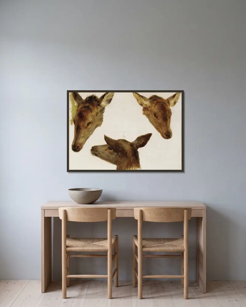Study Of Deer Heads av Rosa Bonheur inramad på en vägg
