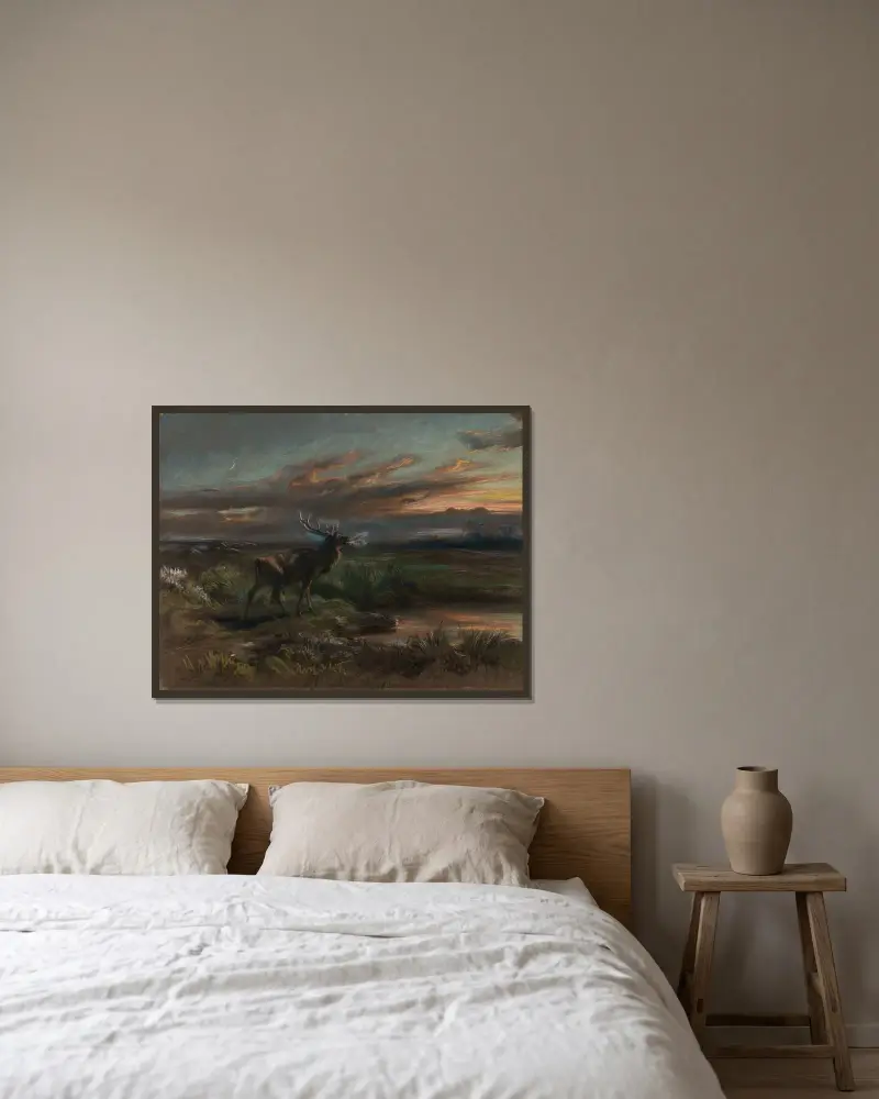 Hjortens lockrop av Rosa Bonheur inramad på en vägg