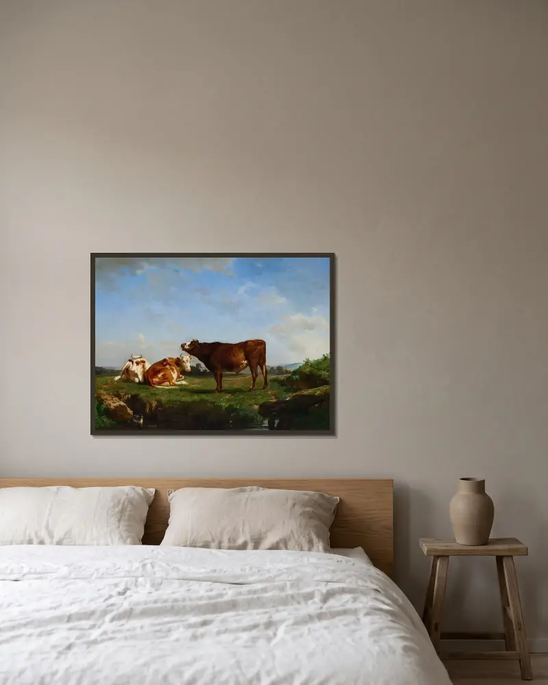 Trzy krowy na pastwisku, Rosa Bonheur w ramie na ścianie
