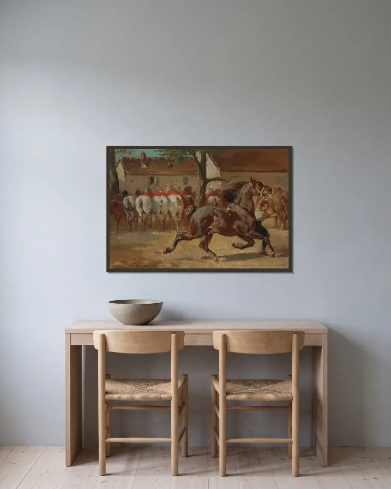 Trotting A Horse av Rosa Bonheur inramad på en vägg