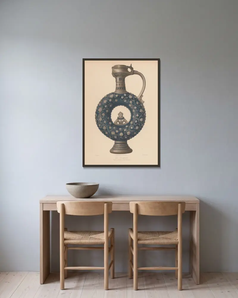Steinzeug, Keramik, Ein Krug von Joseph Rose Lemercier gerahmt an einer Wand