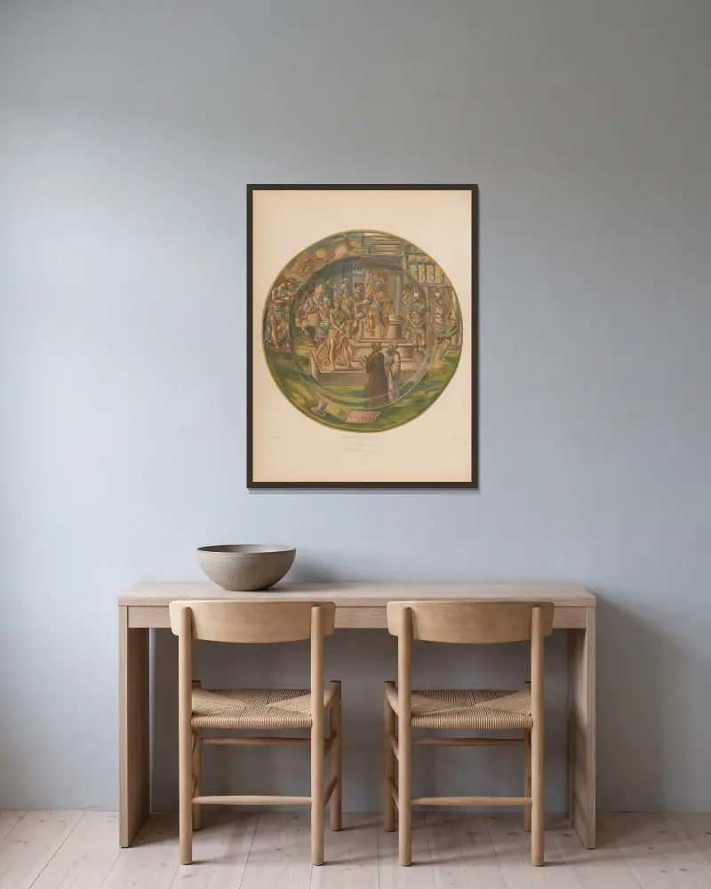 Majolica Italienne, un plat av Joseph Rose Lemercier inramad på en vägg