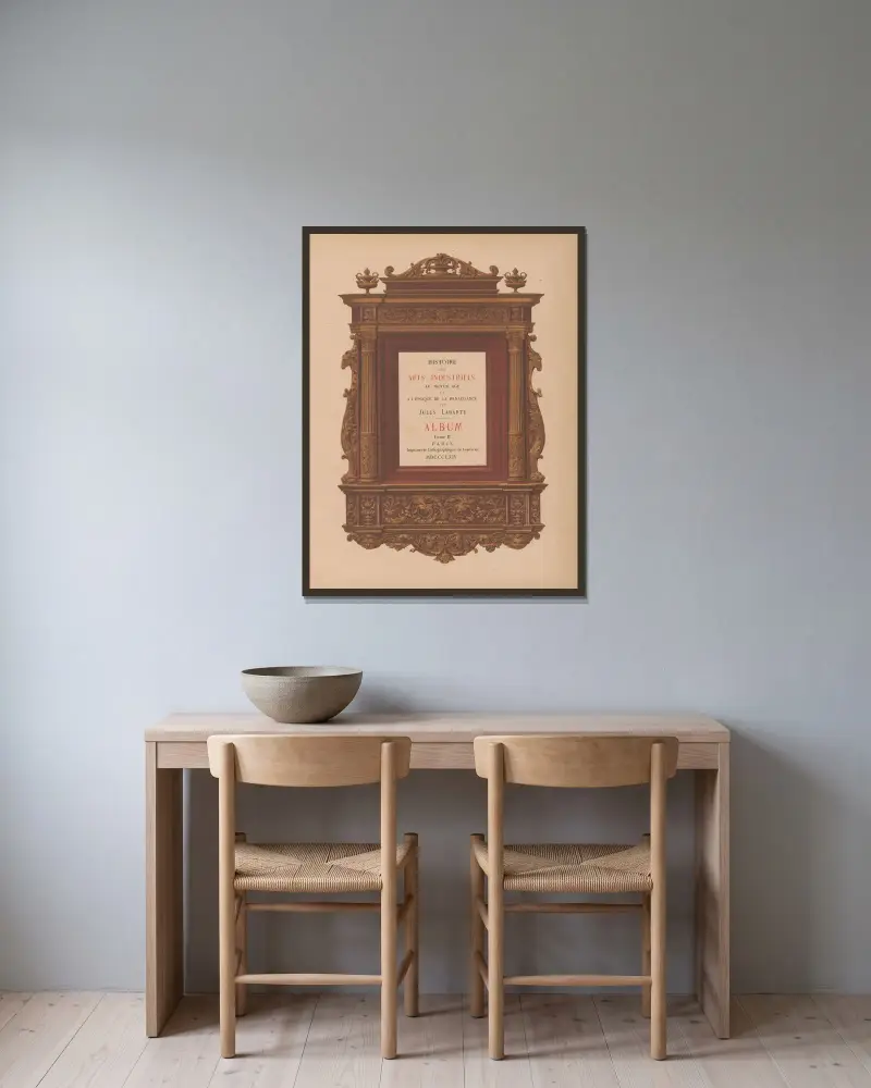 Titelblad av Joseph Rose Lemercier inramad på en vägg