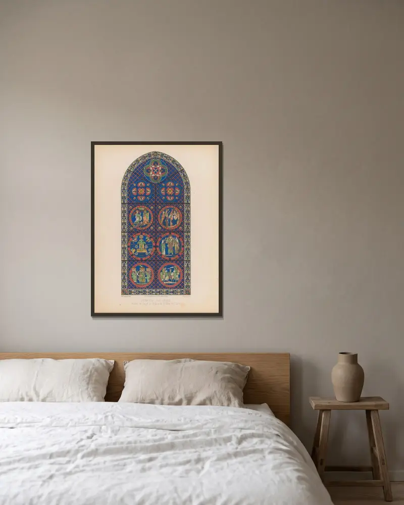 Vitrail de Suger à l’Eglise de St. Denis XIIe Siècle von Joseph Rose Lemercier gerahmt an einer Wand