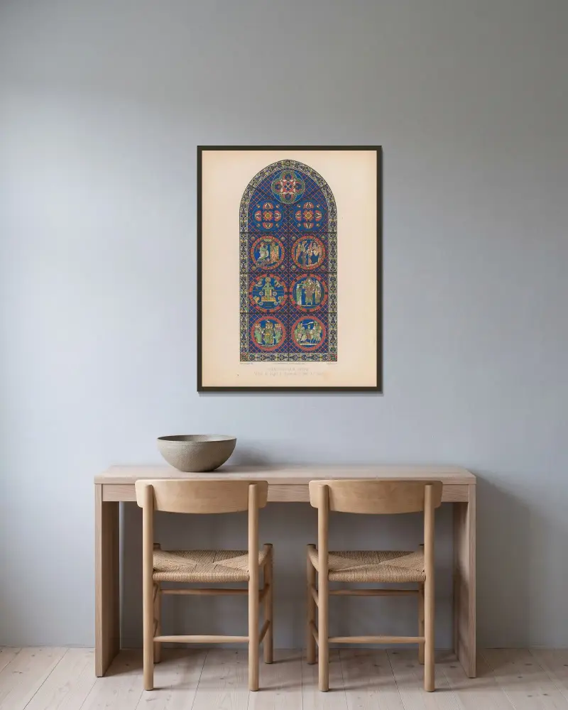 Vitrail de Suger à l’Eglise de St. Denis XIIe Siècle von Joseph Rose Lemercier gerahmt an einer Wand
