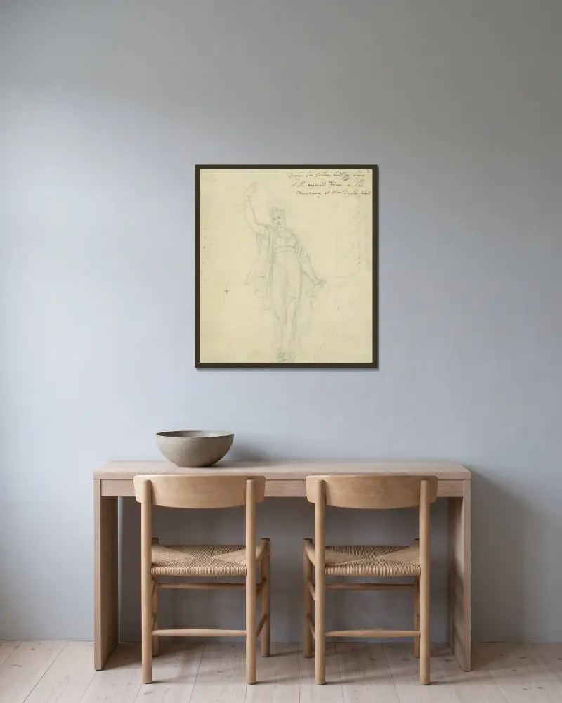 Design för Columbia i stället för originalfiguren i transparensen vid Washington Hall av John Rubens Smith inramad på en vägg