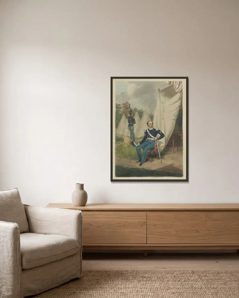 Officer från första truppen, Philadelphia, sittande vid ett tält med ett skrivbord synligt av John Rubens Smith inramad på en vägg