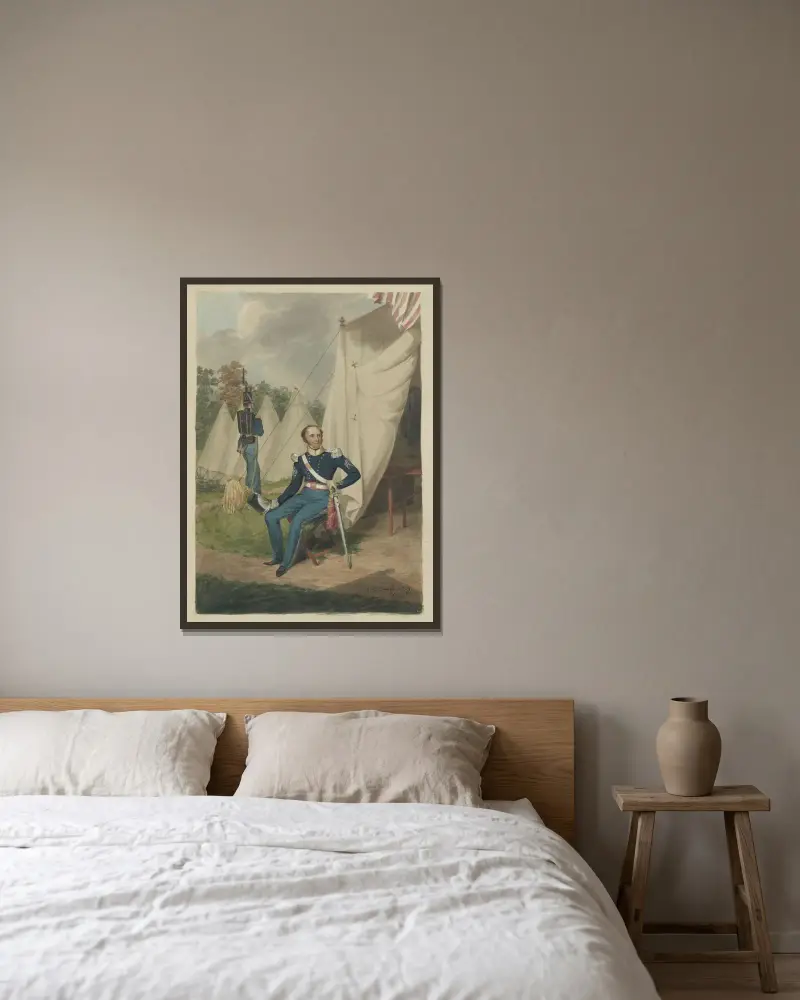Officer från första truppen, Philadelphia, sittande vid ett tält med ett skrivbord synligt av John Rubens Smith inramad på en vägg