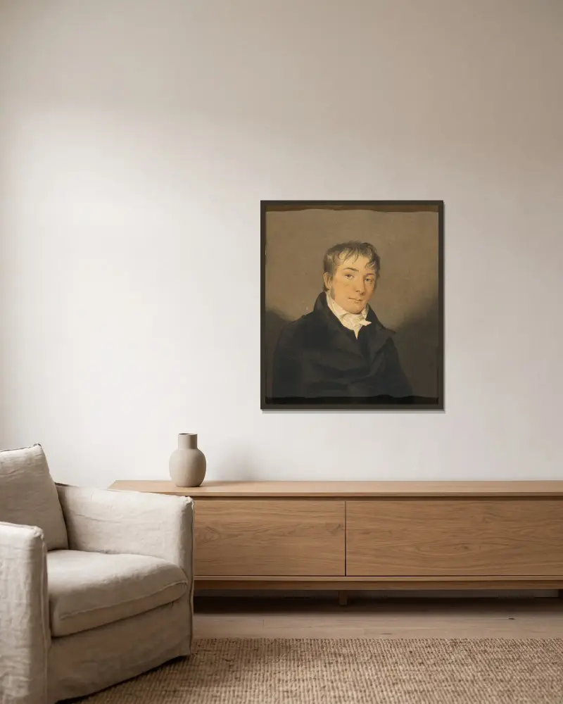 Porträtt av okänd man av John Rubens Smith inramad på en vägg