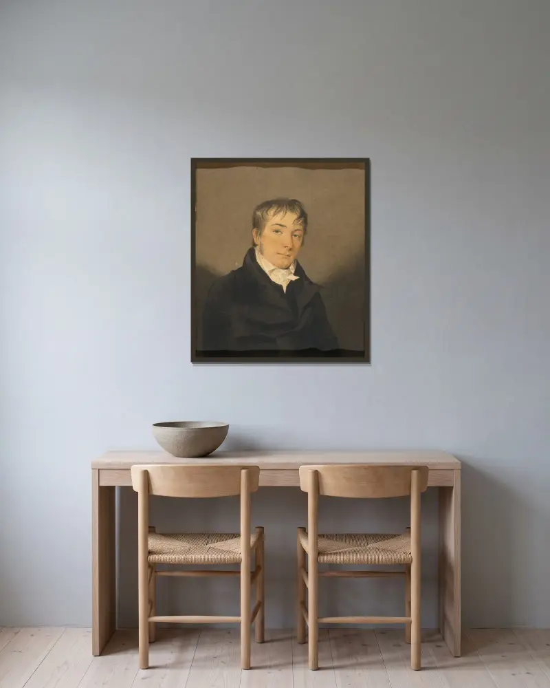 Porträtt av okänd man av John Rubens Smith inramad på en vägg