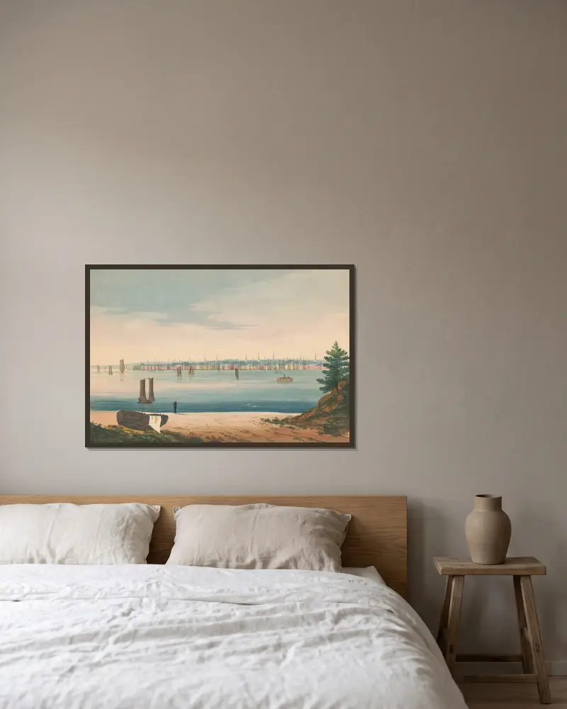 Vy över New York från Brooklyn Strand av John Rubens Smith inramad på en vägg