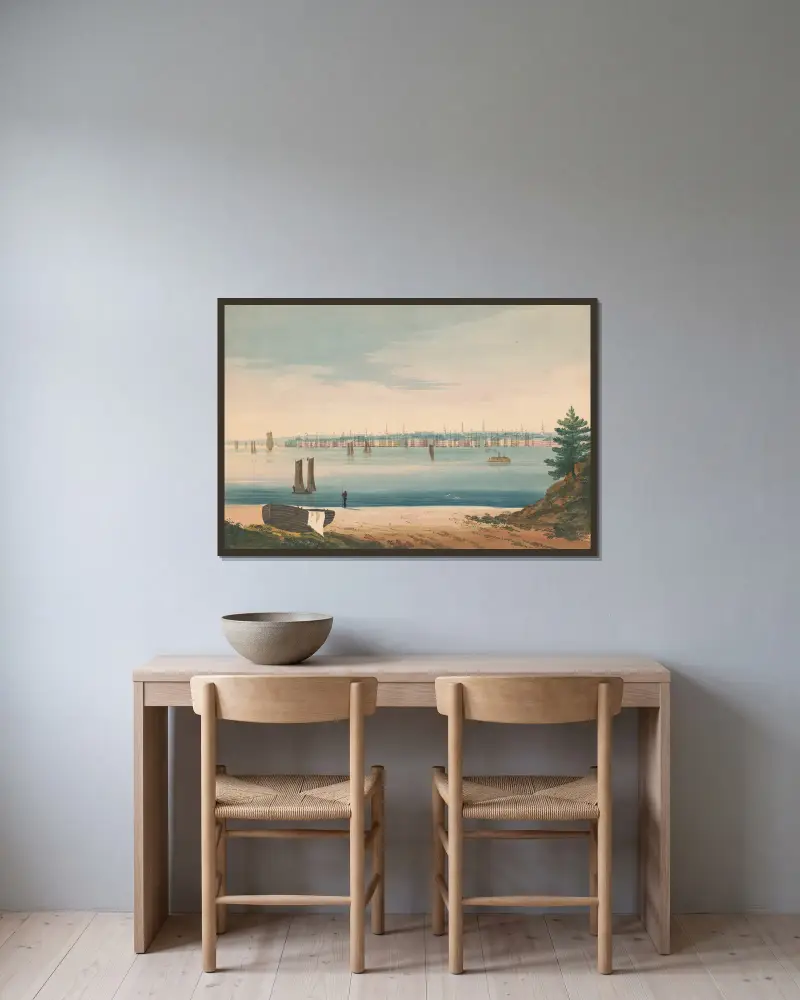 Vy över New York från Brooklyn Strand av John Rubens Smith inramad på en vägg