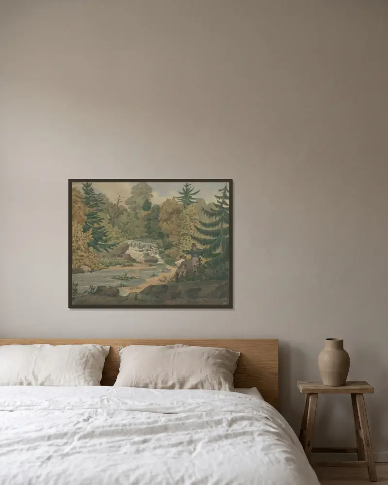 Vy över det andra fallet vid Sawkill-floden av John Rubens Smith inramad på en vägg