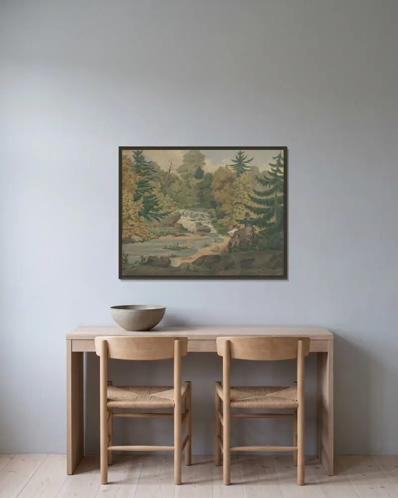 Vy över det andra fallet vid Sawkill-floden av John Rubens Smith inramad på en vägg