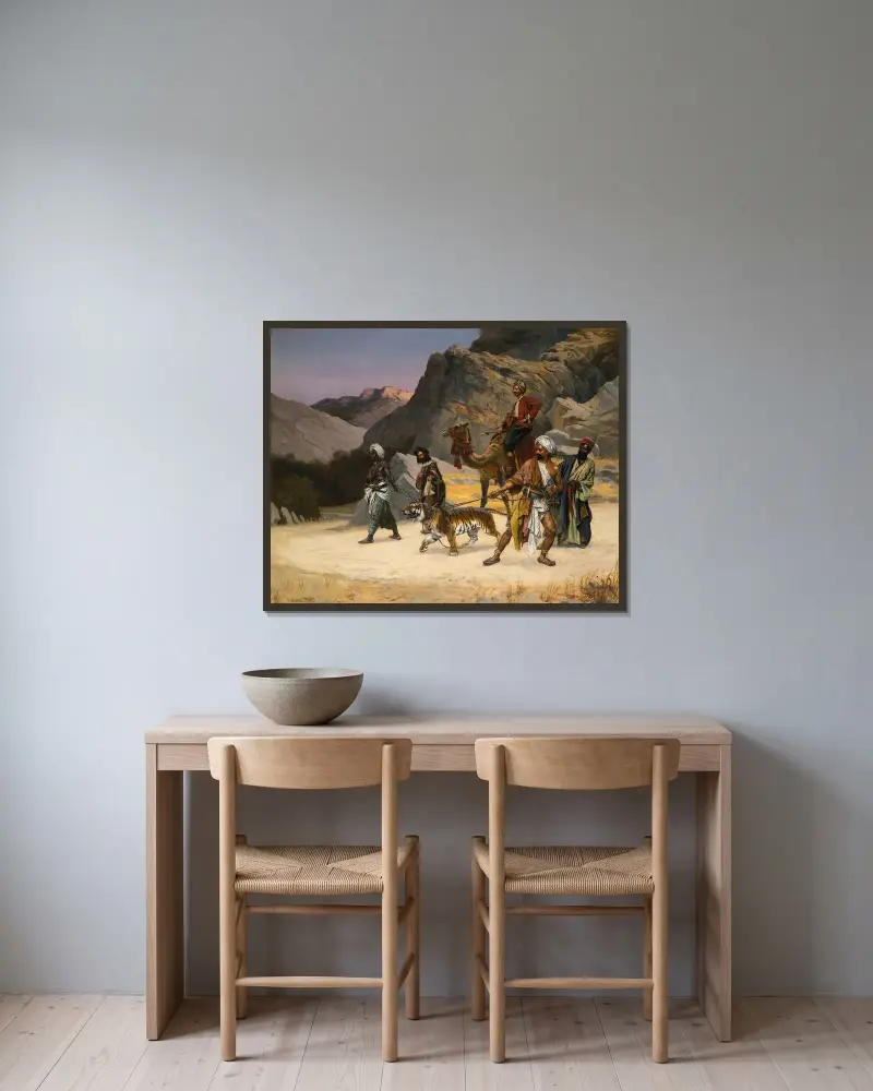 Ein gefangener Tiger von Rudolf Ernst gerahmt an einer Wand