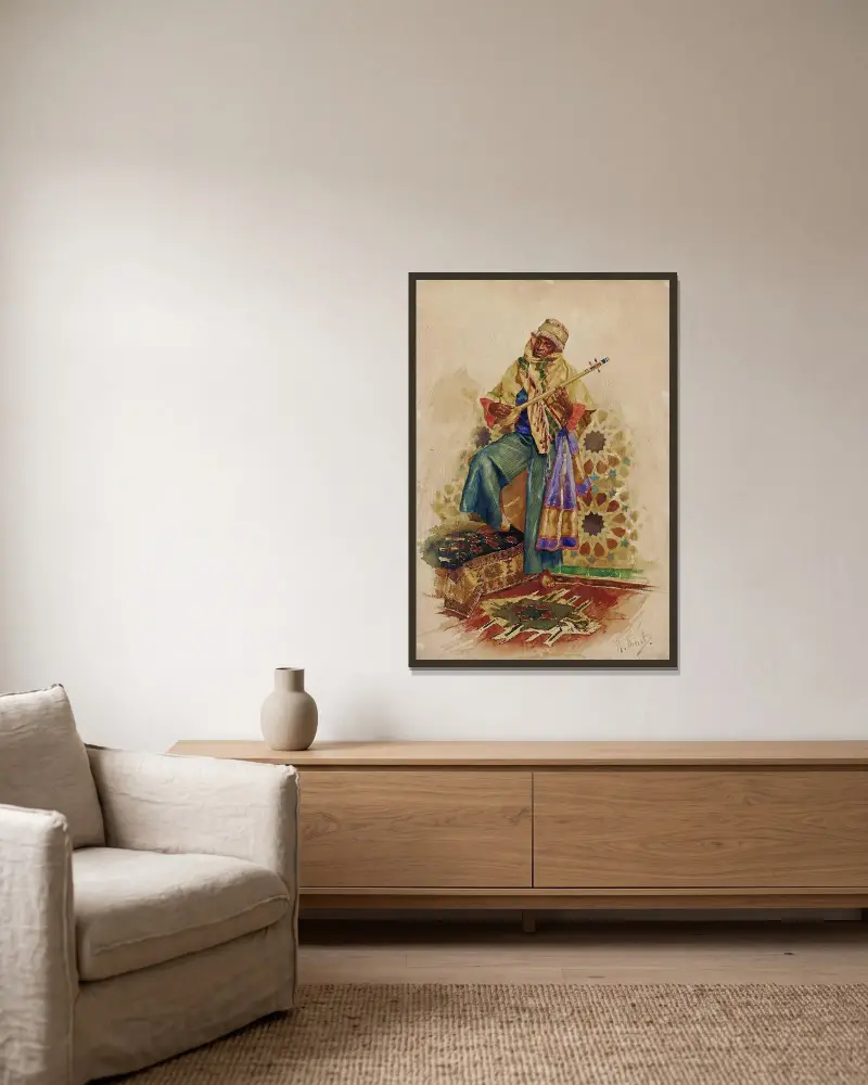 Ein arabischer Musiker von Rudolf Ernst gerahmt an einer Wand