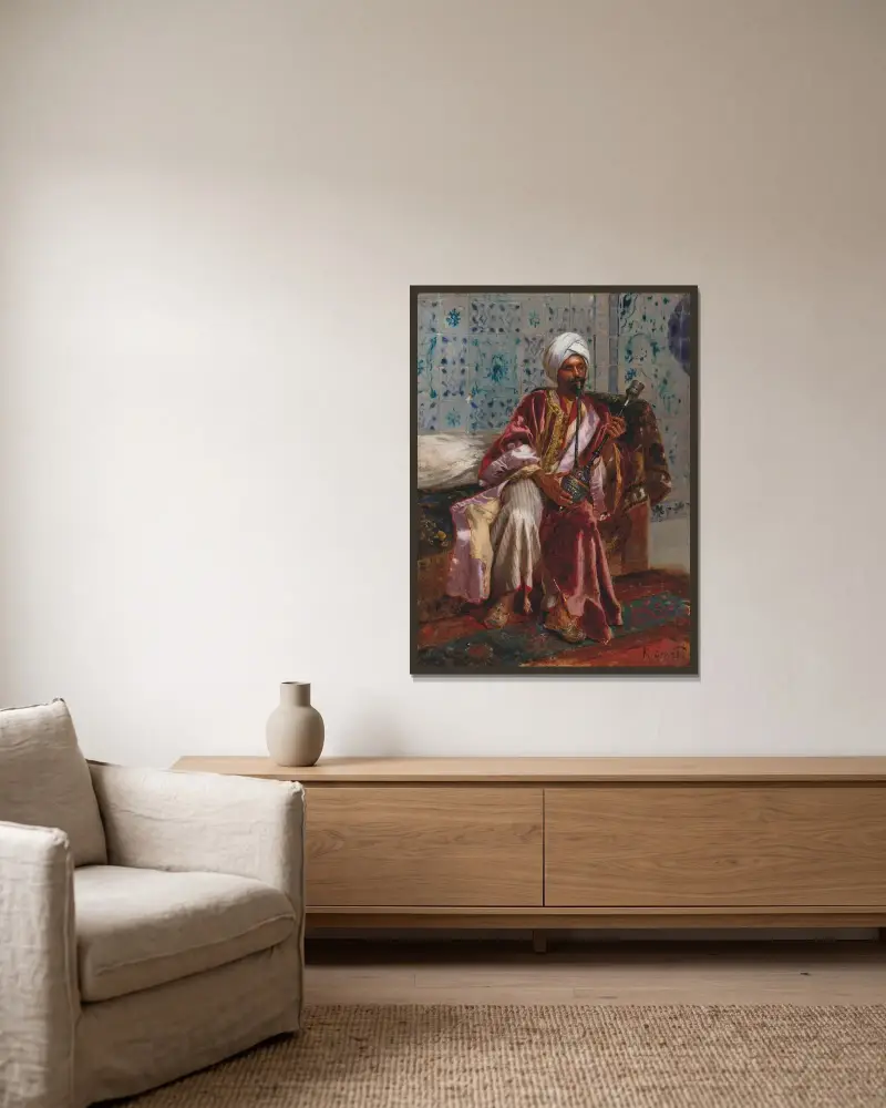 Arab kouřící vodní dýmku, Rudolf Ernst v rámu na stěně