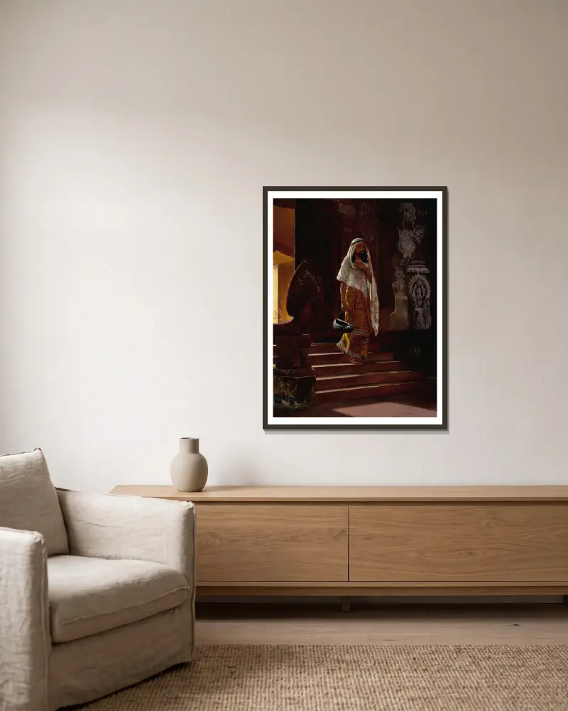 Auf dem Weg in den Tempel von Rudolf Ernst gerahmt an einer Wand