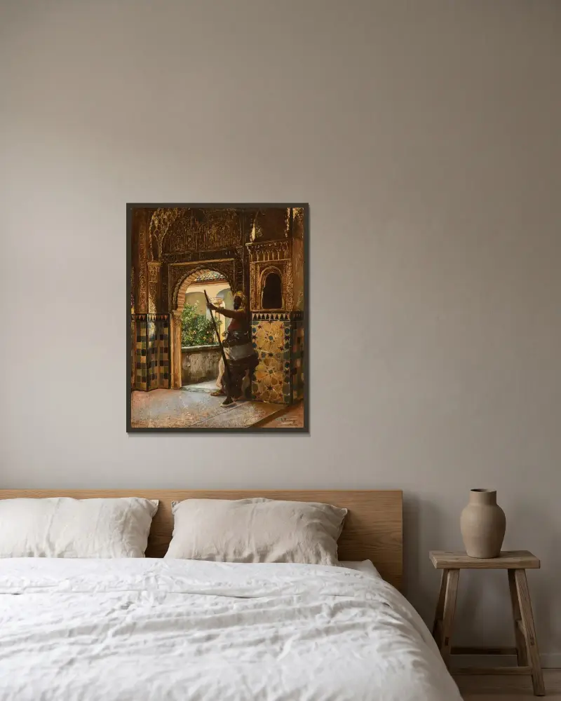 Die Bewachung der Alhambra von Rudolf Ernst gerahmt an einer Wand