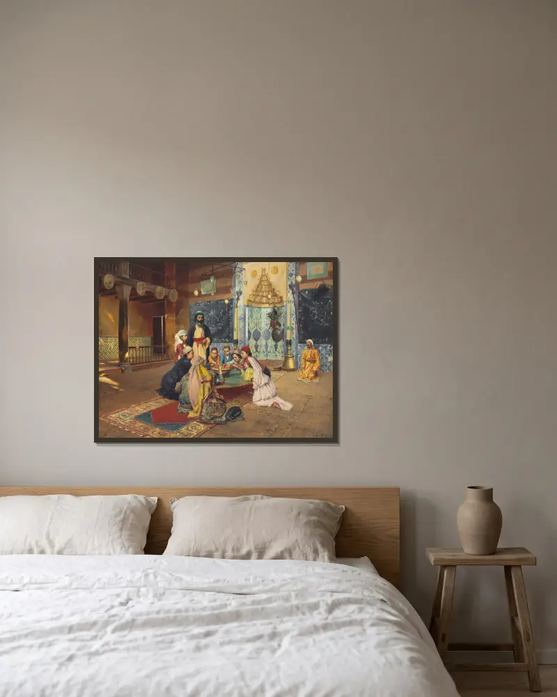La Charité chez les derviches à Scutari av Rudolf Ernst inramad på en vägg
