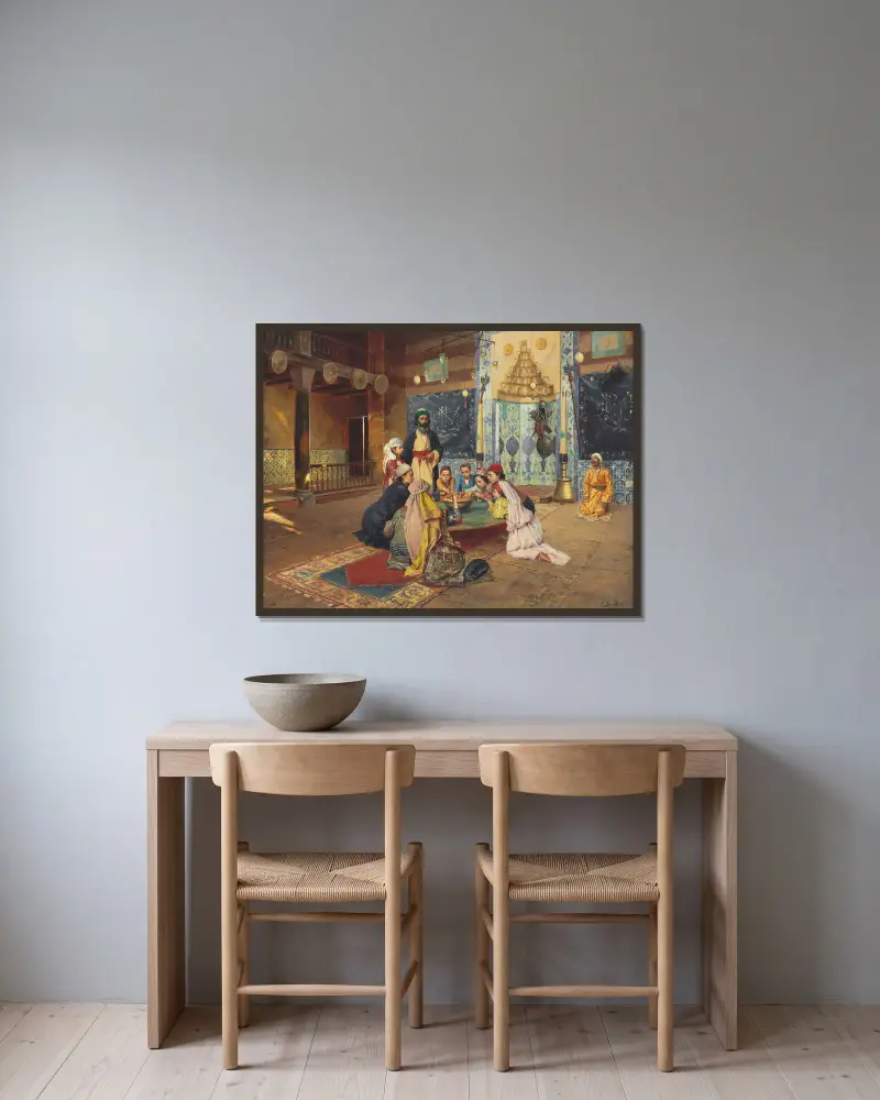 La Charité chez les derviches à Scutari av Rudolf Ernst inramad på en vägg