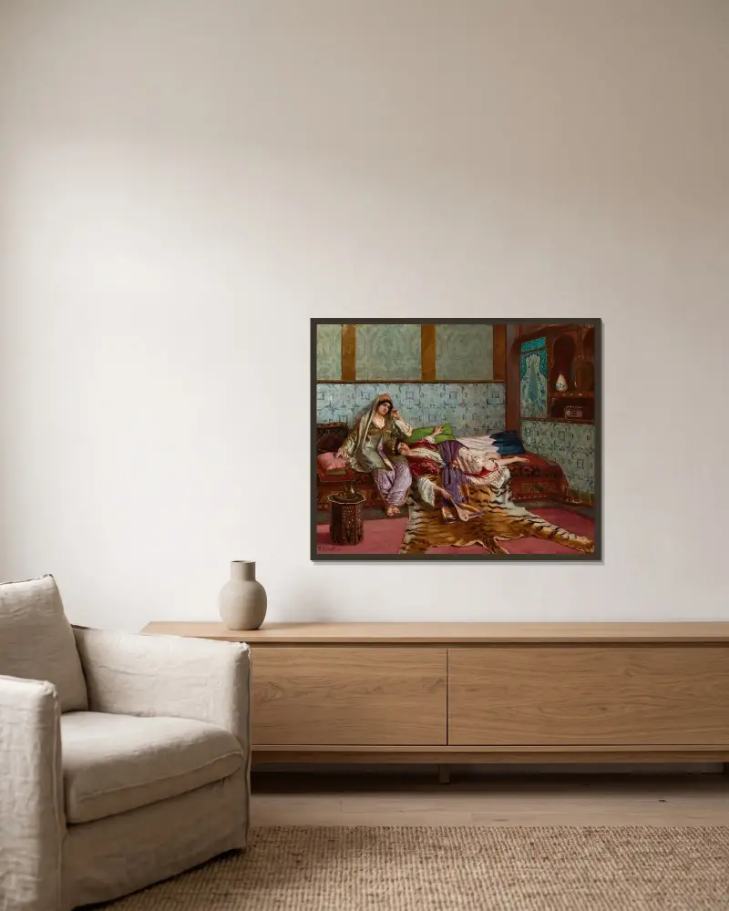 Die Musikerin von Rudolf Ernst gerahmt an einer Wand