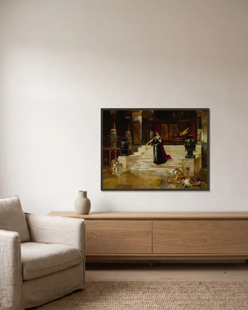 Salome und die Tiger von Rudolf Ernst gerahmt an einer Wand