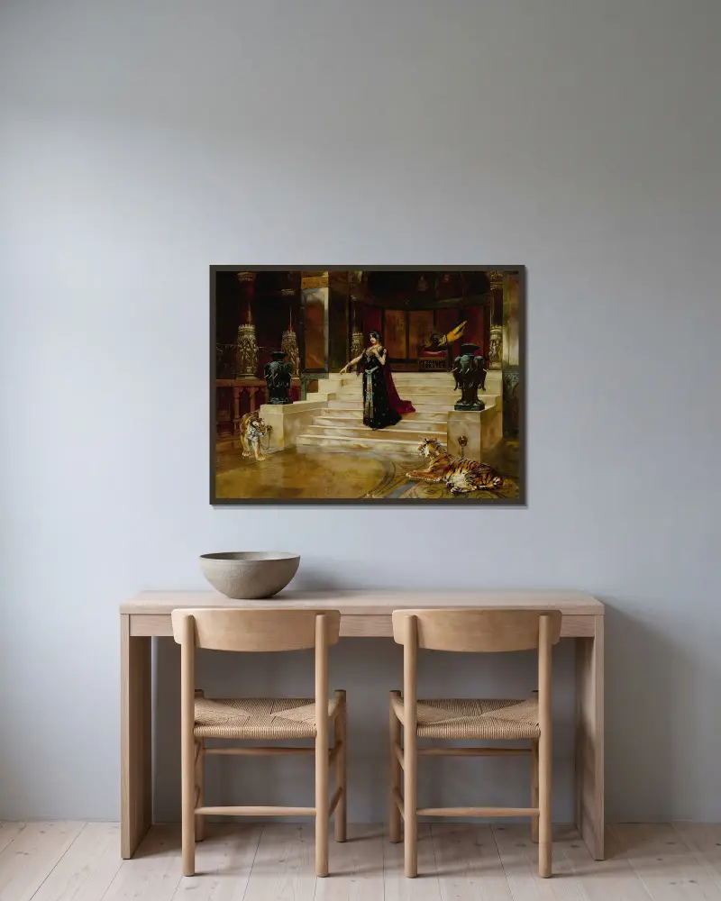 Salome und die Tiger von Rudolf Ernst gerahmt an einer Wand
