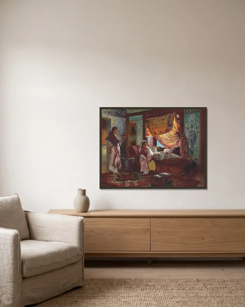 Tee im Harem von Rudolf Ernst gerahmt an einer Wand
