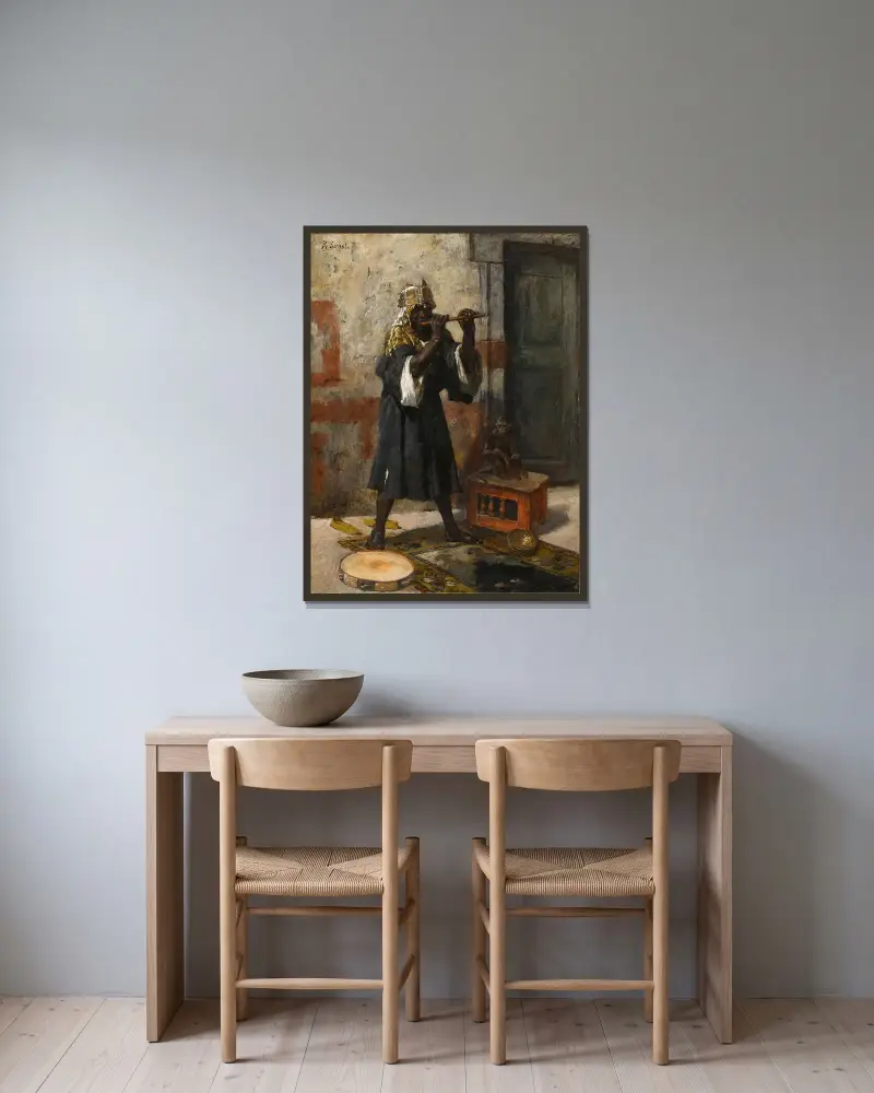 Der Flötenspieler von Rudolf Ernst gerahmt an einer Wand
