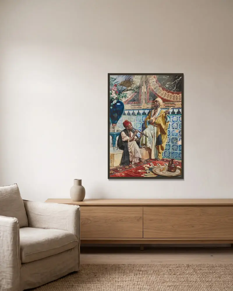 Die Musiker von Rudolf Ernst gerahmt an einer Wand