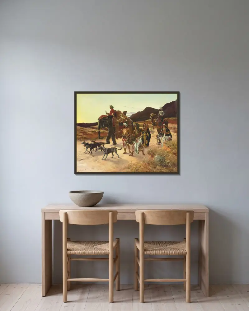 Die Tigerjagd von Rudolf Ernst gerahmt an einer Wand