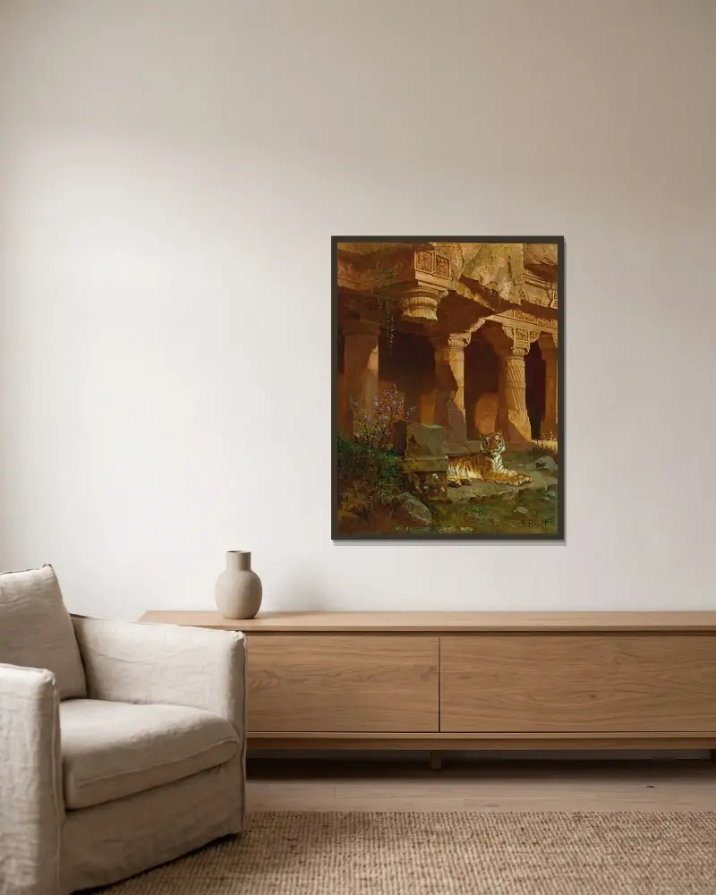 Tiger in Ruhe von Rudolf Ernst gerahmt an einer Wand
